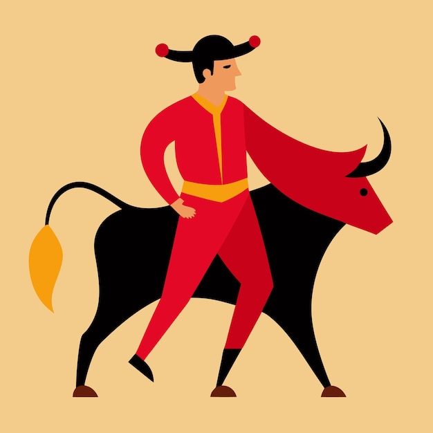 Vector silhouette matador and bull fight