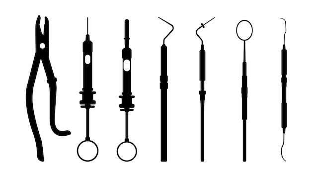 Silhouette medical equipment Dentistry Dentaldrug medicine pill vector illustation