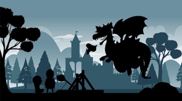 Silhouette medieval cartoon background