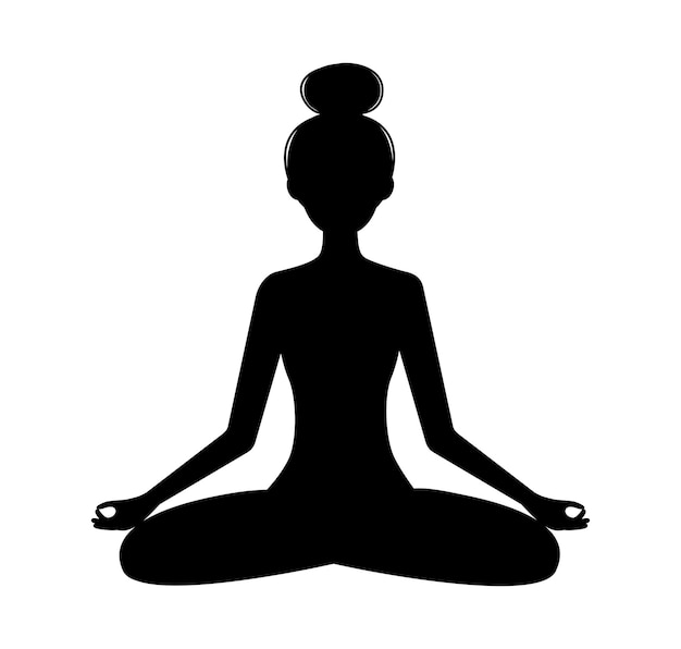 Silhouette of meditating woman Girl in lotus position practicing yoga vector illustration