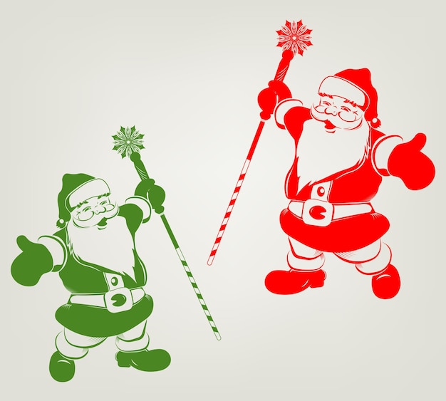 Silhouette of merry Santa Claus with a staff