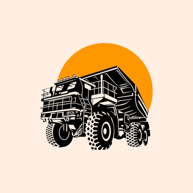 The silhouette of a mining truck is quite large in size with an orange circle background