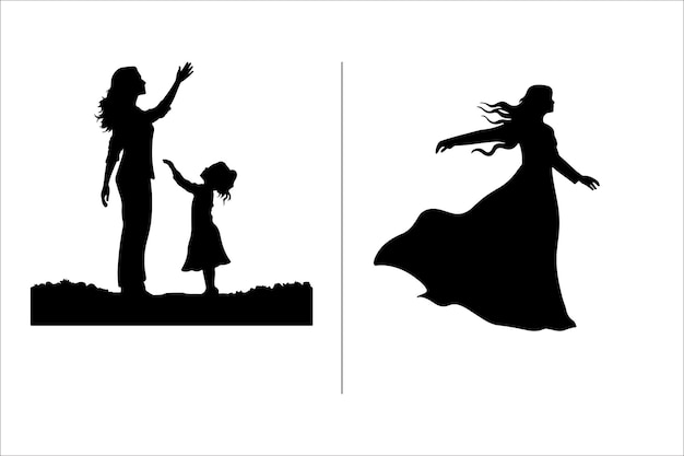 Silhouette mother with a Daughter mother with a son Vector illustration for Mothers Day