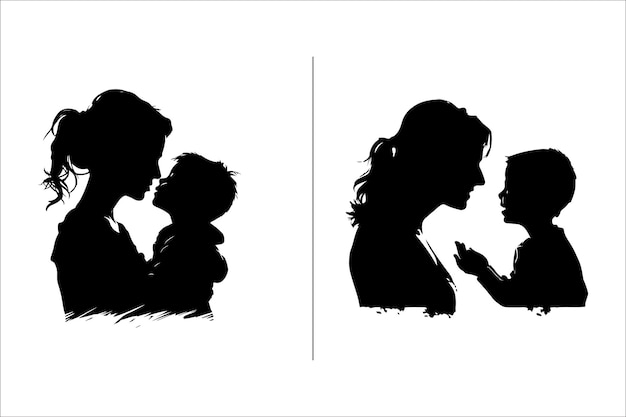 Silhouette mother with a Daughter mother with a son Vector illustration for Mothers Day