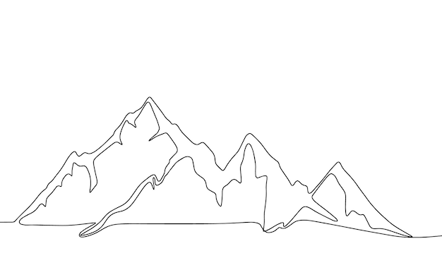 Silhouette of mountain One line continuous concept banner with mountain Outline line art vector