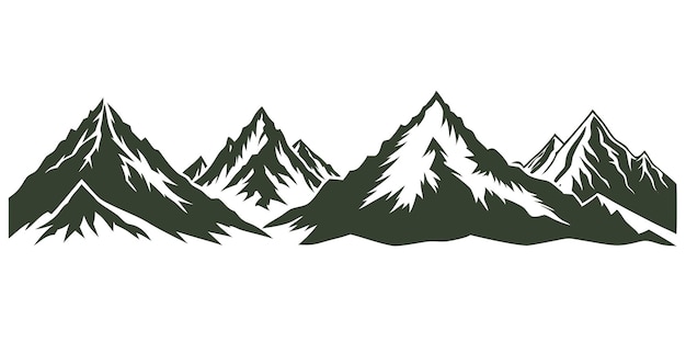 Vector silhouette of mountain range and forest elegant black and white rocky peaks