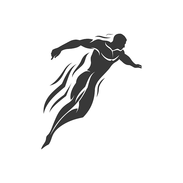 Vector silhouette of a muscular man in motion leaping through the air