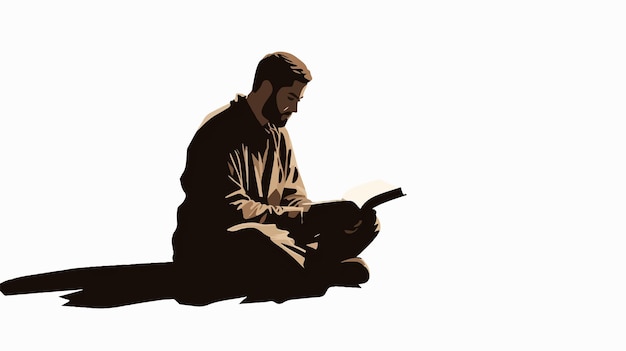 Vector silhouette of muslim man holding a book on white background