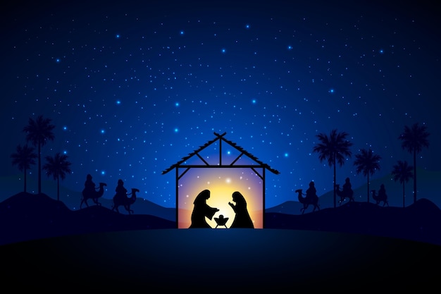 Silhouette nativity scene illustration