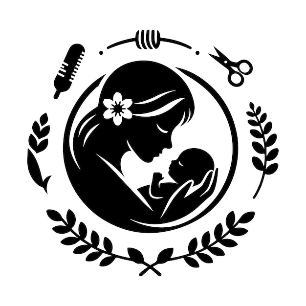 Silhouette of newborn mother logo concept vector