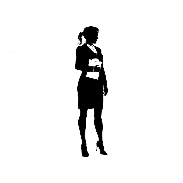 a silhouette of a official woman standing with files