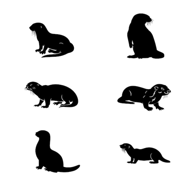 silhouette of a otter group side view vector illustration