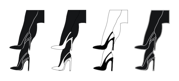 Vector silhouette outline of female legs in a pose shoes stilettos high heels walking standing running jump