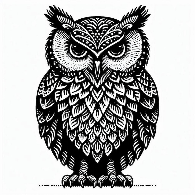 Silhouette of an Owl Contour Drawing white black white background