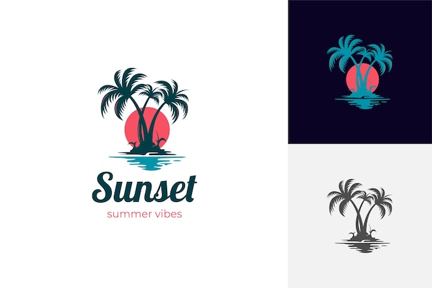 Silhouette palm tree vector logo design beach summer vibes logo illustration graphic template