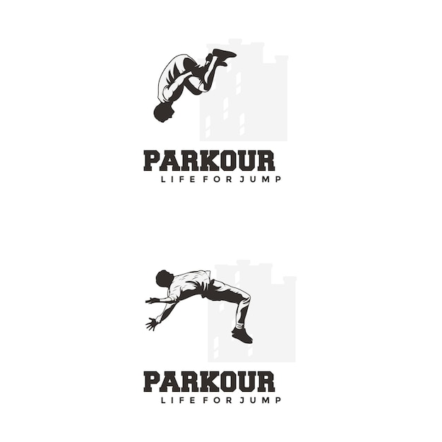 Silhouette Parkour logo vector illustration or emblem template