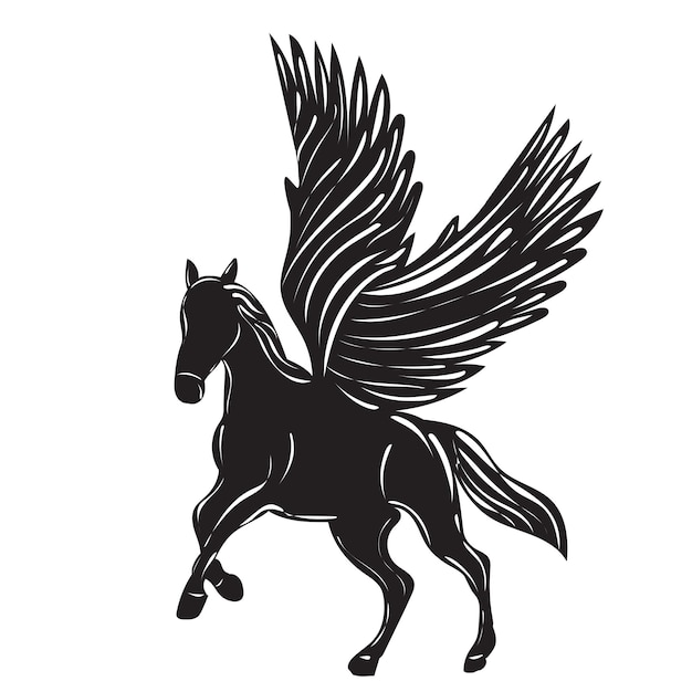 Silhouette of a pegasus with wings on a white background isolated