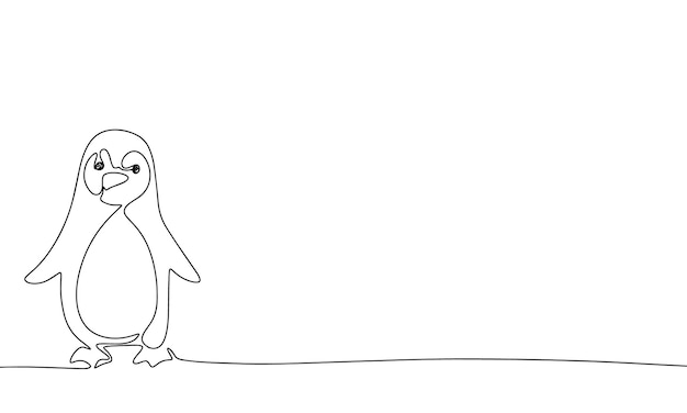 Silhouette of penguin One line continuous concept banner with bird animal Outline line art vecto