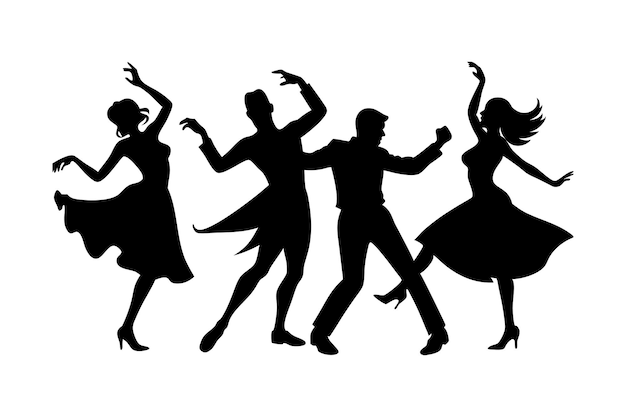 Vector silhouette of people dancing