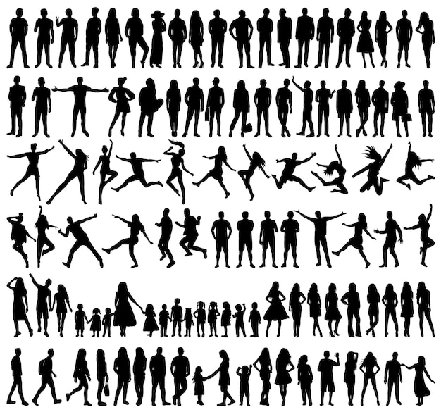 Silhouette people set isolated vector