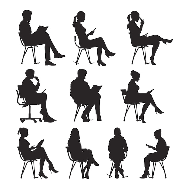 Silhouette of People Sitting on Chairs Reading Working or Relaxing