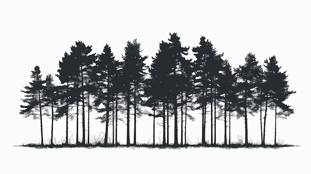 Silhouette of Pine Spruce Trees in Vector Forest