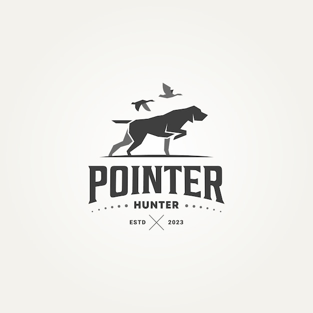 Silhouette pointer dog hunting badge logo template vector illustration design