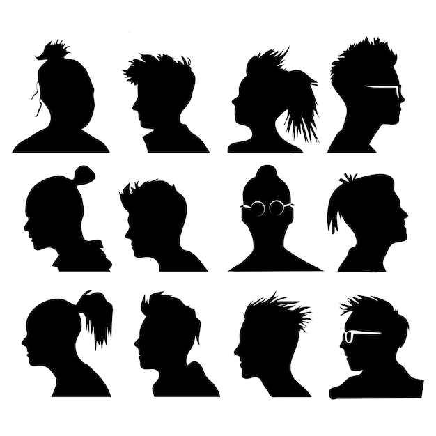 Vector silhouette of pop band faces black vector icon