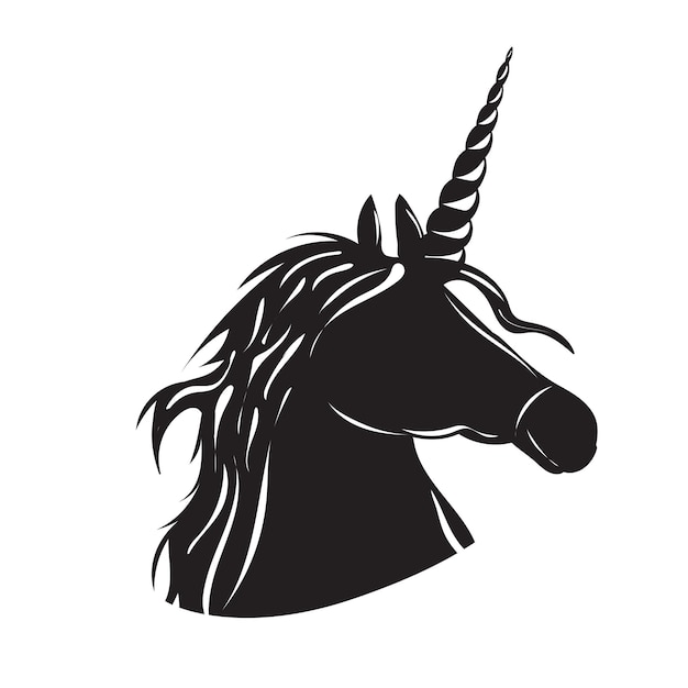 Silhouette portrait unicorn on white background isolated vector