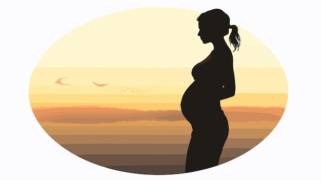 Vector a silhouette of a pregnant woman with a bird flying in the background