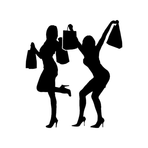 Silhouette of pretty women carrying shopping bags - Style 2