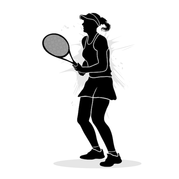 Silhouette of a professional female tennis player. Vector illustration