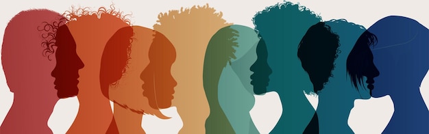 Silhouette profile face group of men and women of diverse culture People diversity Racial equality