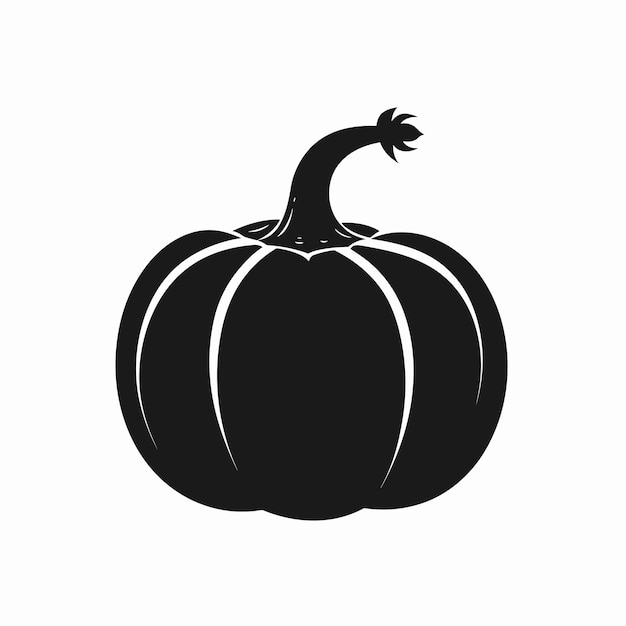 Vector silhouette of a pumpkin with a curved stem on a white background