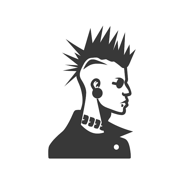 Vector silhouette of a punk with spiked hair sunglasses and earring