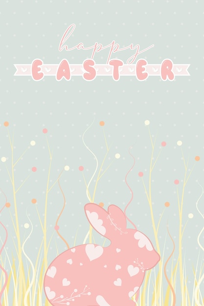 Silhouette of a rabbit on grass Easter week invitational poster Vector illustration