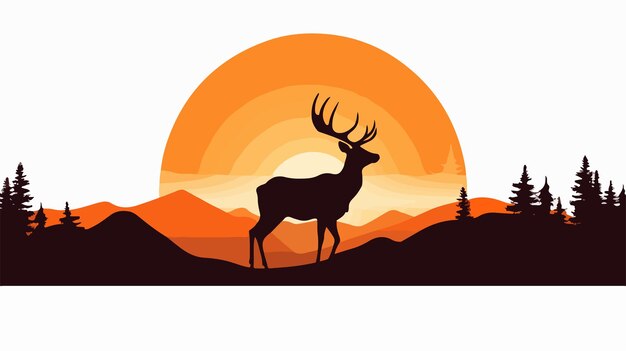 Vector silhouette of reindeer at sunset vector design