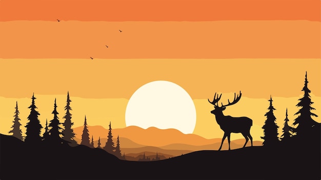 Vector silhouette of reindeer at sunset vector design