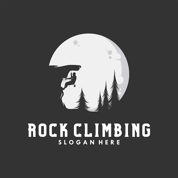 Silhouette of rock climbing man with moon vector graphics