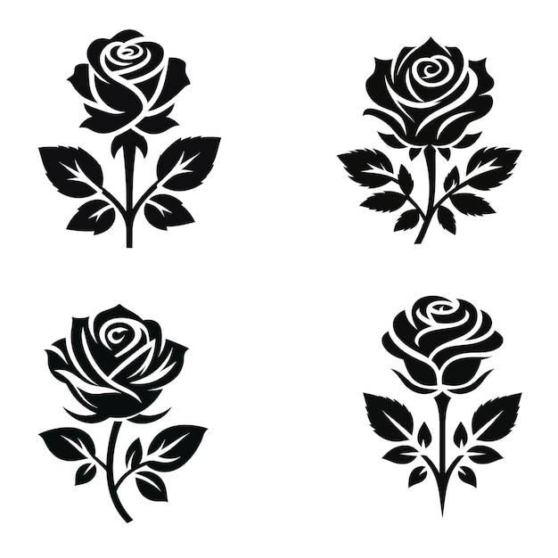 Silhouette of rose Clipart Graphic HD illustration highquality vector black and white