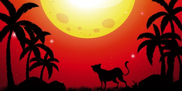 Silhouette scene with cheetah in forest