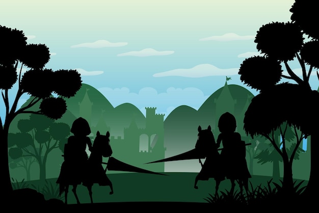 Silhouette scene with medieval