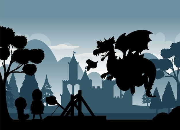 Silhouette scene with medieval