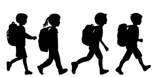 silhouette schoolchildren go to school children with backpacks vector