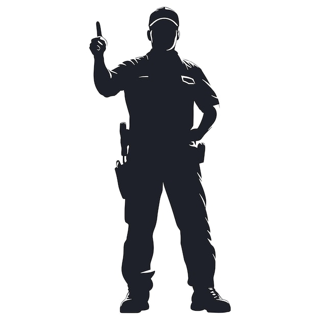 Silhouette of a security guard in uniform with a gun on his belt