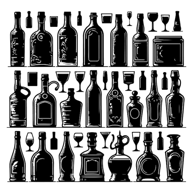 Silhouette set of bottles