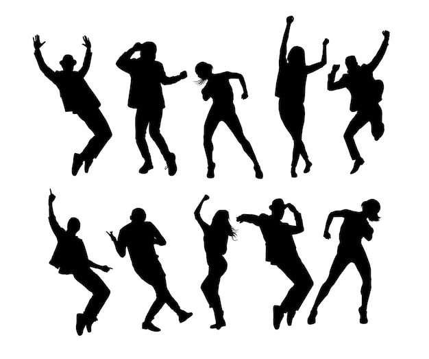 silhouette set of dancing peoples