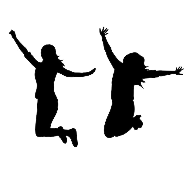 Silhouette set of girl jumping