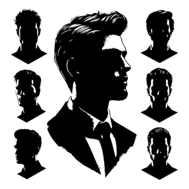 Vector silhouette set of men head vector isolated illustration