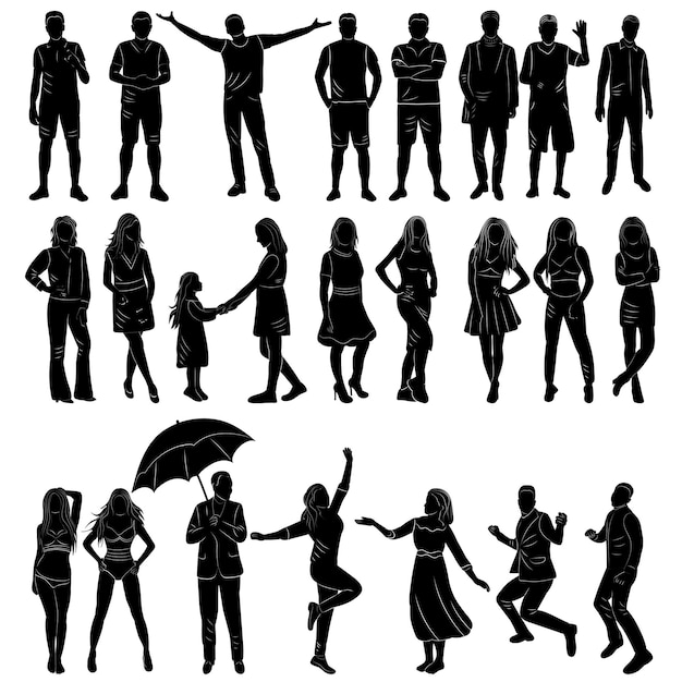 Silhouette set of people black isolated vector